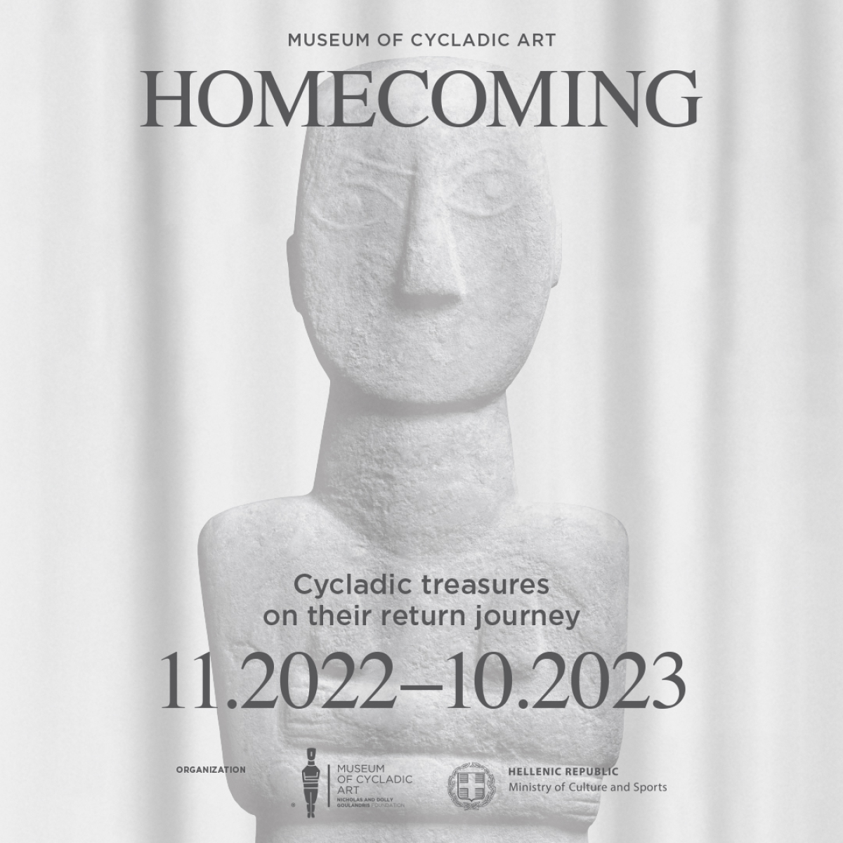 Homecoming? Poster of the exhibition at the Museum of Cycladic Art in Athens.