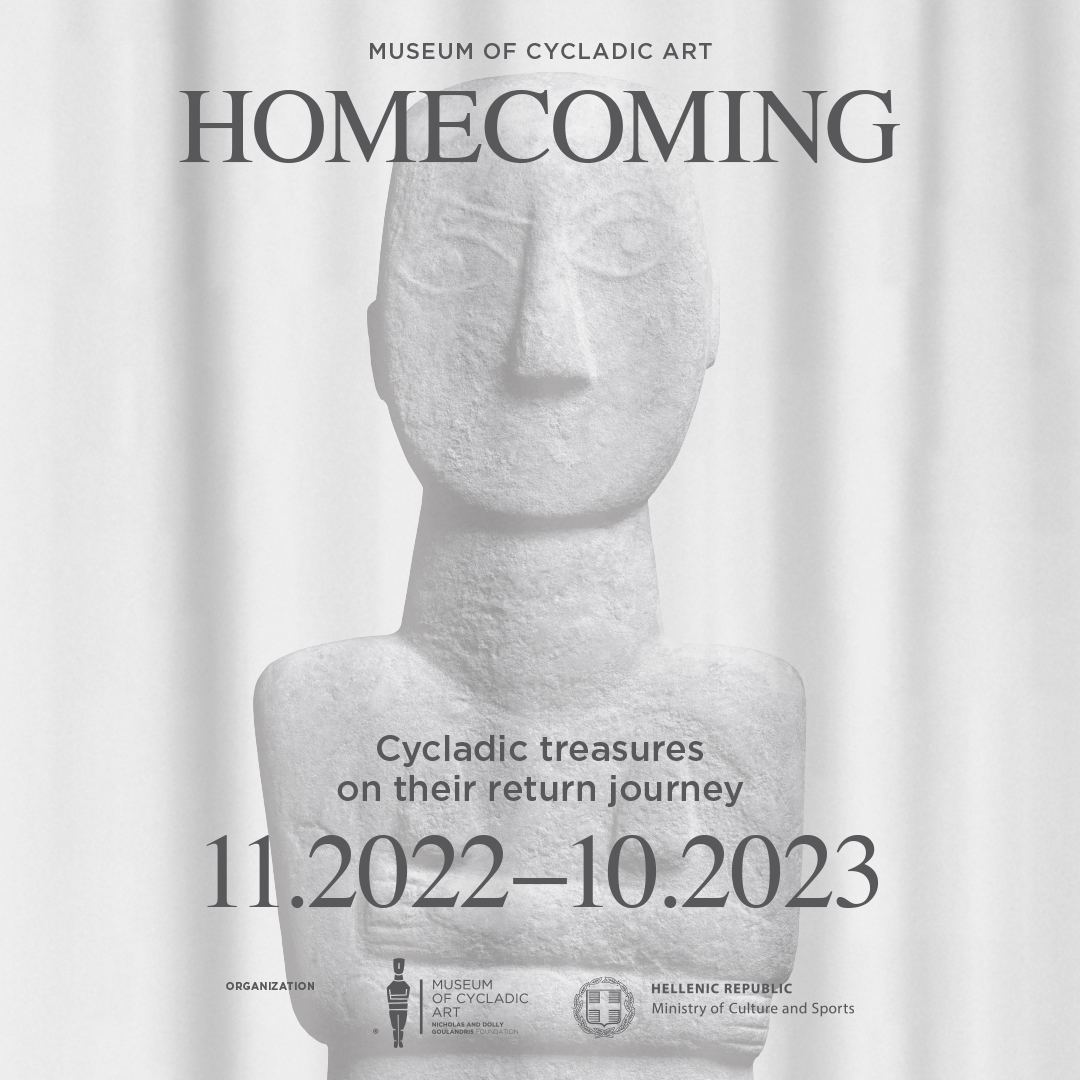 Homecoming? Poster of the exhibition at the Museum of Cycladic Art in Athens.